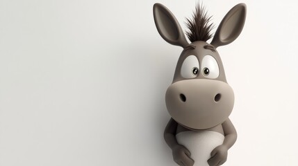 Naklejka premium A cute cartoon donkey with large eyes and a playful expression, holding an object.