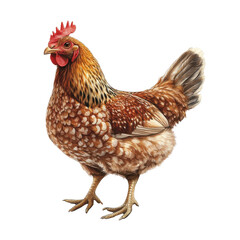 Fototapeta premium A chicken with a red comb stands on a white background