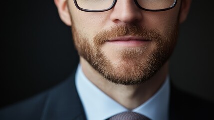 Close-up of a confident businessman in a suit, representing successful business leader, leadership, authority, and professionalism.