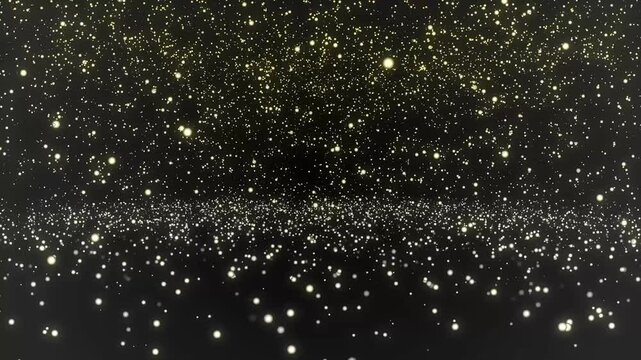 光の玉が降り注いで床でバウンドする空間、玉ボケ背景素材、4K、黒