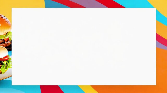 Abstract border with burgers and fast food dishes with copy space for text. AI generated.