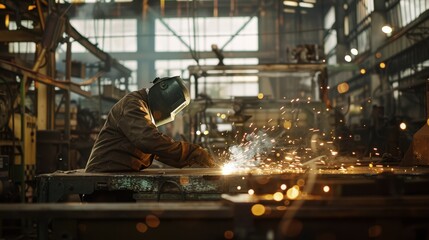 The Welder Creating Metal Sparks