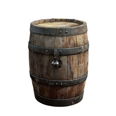 Fototapeta premium A wooden barrel with a bell hanging from it. The barrel is old and has a rustic appearance