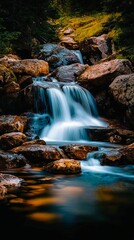Fototapeta premium A small waterfall in the middle of a forest