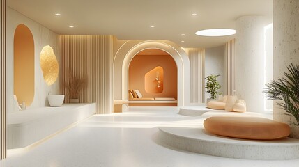 Soothing Modern Medical Facility with Calming Pastel Tones and Natural Elements for Holistic Healthcare and Mental Well-being