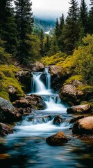A small waterfall in the middle of a forest