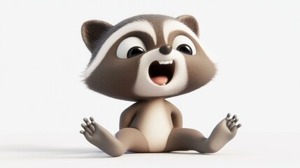 Naklejka premium A cute cartoon raccoon character sitting and expressing joy.