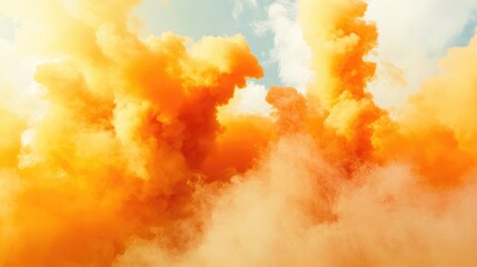 Dramatic scene of orange and yellow smoke billowing out of a smoke bomb, with the colors creating a fiery, intense atmosphere