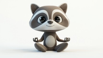 A cute cartoon raccoon meditating in a peaceful pose, promoting mindfulness and relaxation.