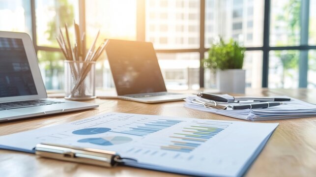 Business plan documents with financial projections and a calculator