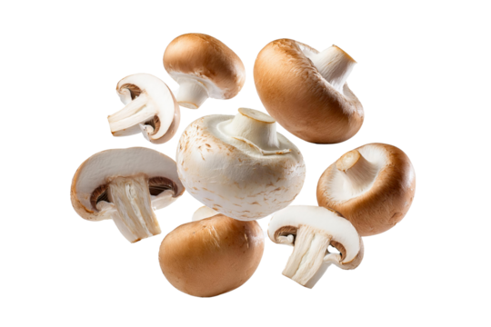 Falling Set of Mushrooms Cut out With Full Depth of Field