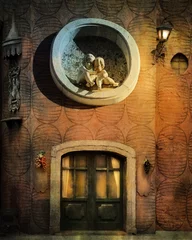 Fotobehang Old facade af a building with a tavern © vali_111