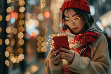Holiday-themed promotion featuring a digital advertisement with festive graphics and discount offers, targeted for online shoppers.. AI generated.