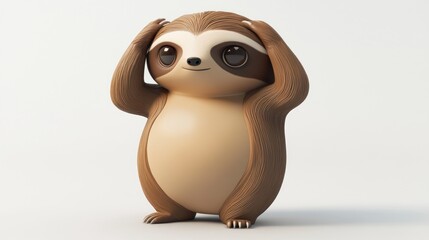 Obraz premium A cute cartoon sloth with a playful expression, standing with its hands on its head.