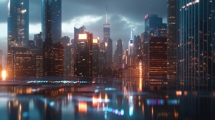 Digital display showing falling interest rates with a cityscape in the background