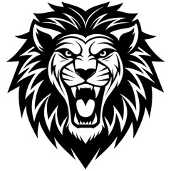 Angry Lion Face Silhouette line art vector illustration art