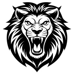 Angry Lion Face Silhouette line art vector illustration art