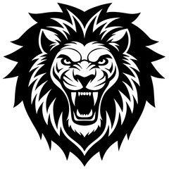 Angry Lion Face Silhouette line art vector illustration art