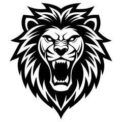 Angry Lion Face Silhouette line art vector illustration art