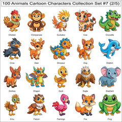 Fototapeta premium Animals Cartoon Characters Collection Set of 100 Isolated Animals Part 2
