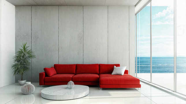 Rotes Sofa im modernen Wohnzimmer