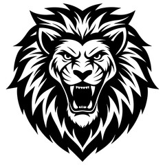 Angry Lion Face Silhouette line art vector illustration art