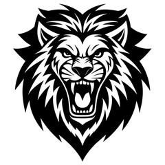 Angry Lion Face Silhouette line art vector illustration art