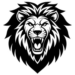 Fototapeta premium Angry Lion Face Silhouette line art vector illustration art