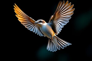 Obraz premium Bird hovering in the breeze, wings flapping steadily as it looks down at the bustling world below, calm and serene in the sky