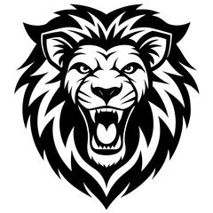 Obraz premium Angry Lion Face Silhouette line art vector illustration art