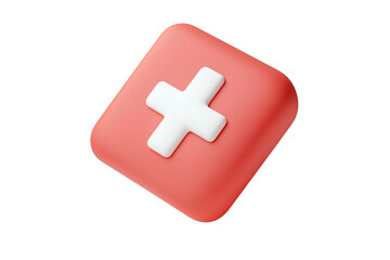 Obraz premium Red 3D Medical Cross Icon, Tilted Perspective | Isolated on Transparent & White Background | PNG File with Transparency