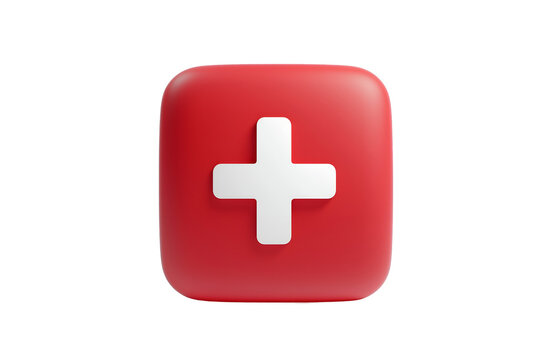 Red 3D Medical Cross Icon | Isolated on Transparent & White Background | PNG File with Transparency