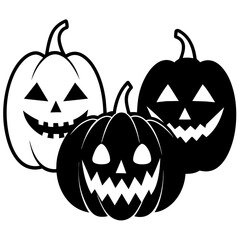 Halloween pumpkin scary jack o lantern line art vector illustration