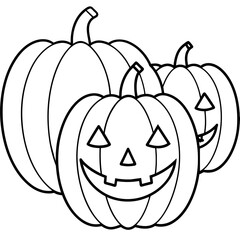 Halloween pumpkin scary jack o lantern line art vector illustration