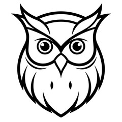 Owl Angry Furious face animal bird silhouette and line art vector art illustration