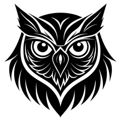 Owl Angry Furious face animal bird silhouette and line art vector art illustration