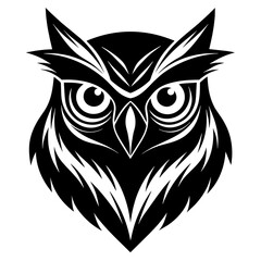 Owl Angry Furious face animal bird silhouette and line art vector art illustration