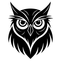 Owl Angry Furious face animal bird silhouette and line art vector art illustration