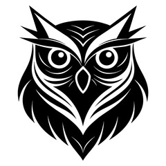 Owl Angry Furious face animal bird silhouette and line art vector art illustration