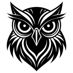 Owl Angry Furious face animal bird silhouette and line art vector art illustration