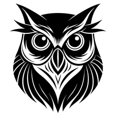 Obraz premium Owl Angry Furious face animal bird silhouette and line art vector art illustration