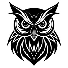 Owl Angry Furious face animal bird silhouette and line art vector art illustration