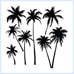 Tropical Palm Trees Silhouette, Vector set of tropical palm and tree, Tropical landscape vector illustration