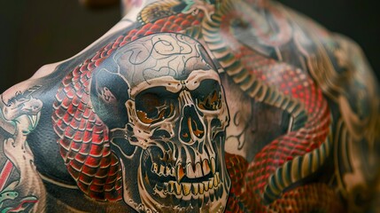 Skull with Snake Tattoo