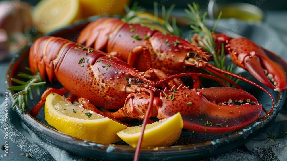 Wall mural deliciously prepared lobster a close up of a gourmet seafood dinner plate for healthy eating