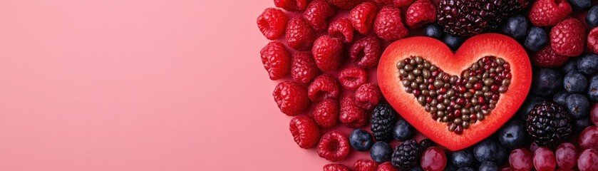 Concept of healthy eating for heart disease prevention, fruits, and clear arteries, 3D illustration