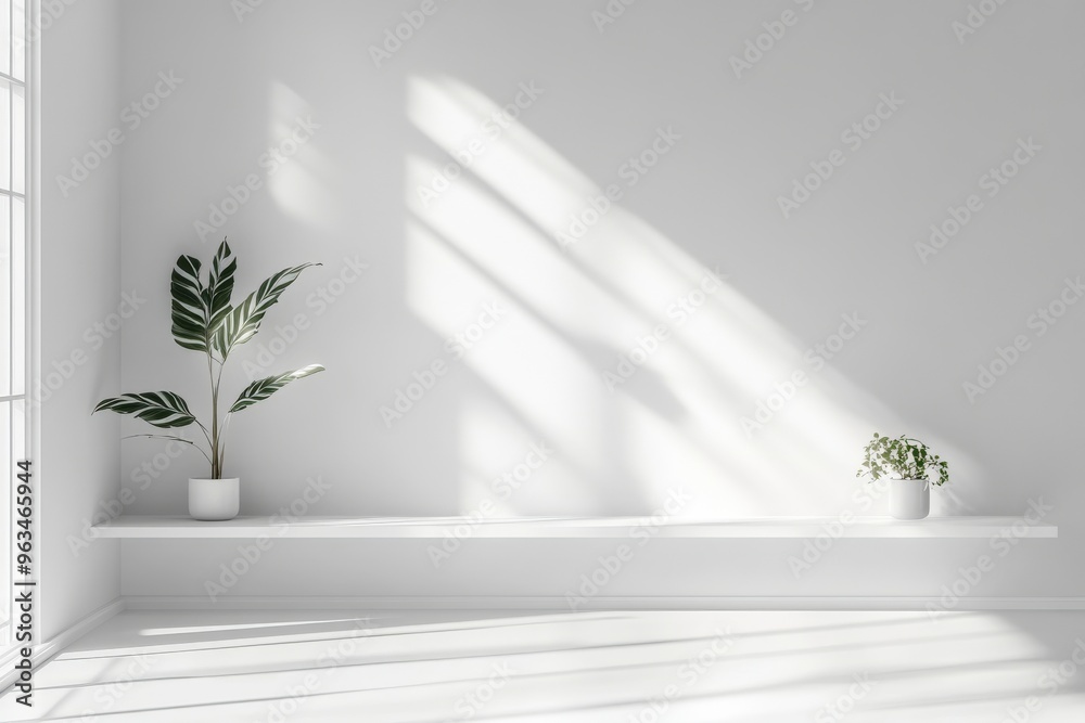 Wall mural A white room with a large window and a white bookshelf, generative ai image