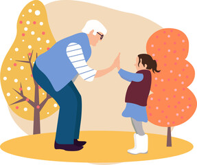 Grandmother and granddaughter playing a game Vector illustration Concept of active ageing and relationships between people