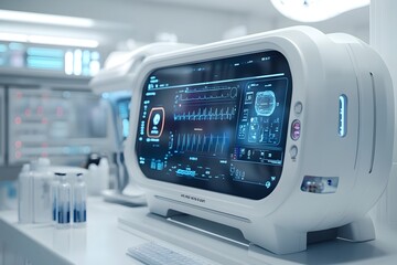 Cutting-Edge Medical Diagnostic Device with Advanced Sensors and Data Displays in a Clean Laboratory Setting