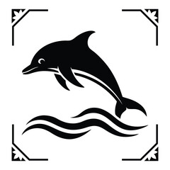 Minimalist vector illustration of a dolphin leaping over stylized waves, ideal for aquatic designs.